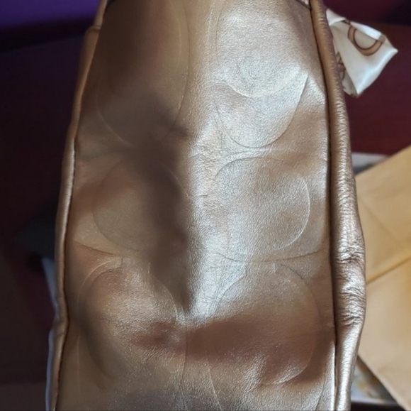 Coach Gold Metallic Monogram Embossed Shoulder Tote - Picture 10 of 15